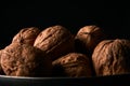 Walnuts on black background Royalty Free Stock Photo