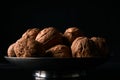 Walnuts on black background Royalty Free Stock Photo