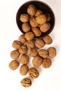 walnuts in a brown bowl Royalty Free Stock Photo