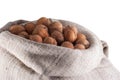 Walnuts in burlap bag Royalty Free Stock Photo