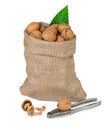 Walnuts in burlap bag Royalty Free Stock Photo