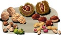 Walnuts, chestnuts, hazelnuts and peanuts