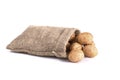 Walnuts closeup in a fabric bag. Isolated Royalty Free Stock Photo