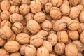 Walnuts closeup on the farm market stall. Food background Royalty Free Stock Photo