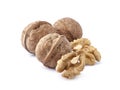 Walnuts in closeup  on white background Royalty Free Stock Photo