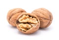 Walnuts with cracked walnut isolated on the white background Royalty Free Stock Photo