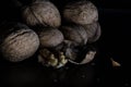 Walnuts on a dark black background Royalty Free Stock Photo