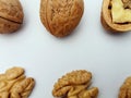 Walnuts Flat Lay Pattern on White Background Royalty Free Stock Photo