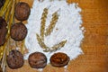 Walnuts, flour and wheat