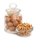 walnuts glass jar bowl Royalty Free Stock Photo