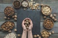 Walnuts in hands Royalty Free Stock Photo