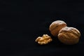 Walnuts Isolated on Black Background with copy space Royalty Free Stock Photo