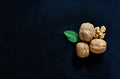 Walnuts Isolated on Black Background with copy space Royalty Free Stock Photo