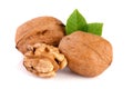 Walnuts with leaf isolated on white background Royalty Free Stock Photo