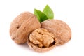 Walnuts with leaf on white background Royalty Free Stock Photo