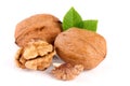 Walnuts with leaf on white background Royalty Free Stock Photo