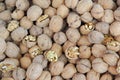 walnuts, a lot walnut not cleaned and cleaned, walnut nuts close-up Royalty Free Stock Photo