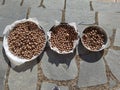 Walnuts in the pan under the sun in