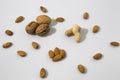 Walnuts, peanut and almonds composition in a white background Royalty Free Stock Photo