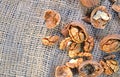 Walnuts on the sackcloth Royalty Free Stock Photo