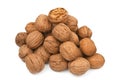 Walnuts in shell isolated on white background. Pile nuts closeup. Nuts collection Royalty Free Stock Photo
