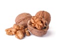 Walnuts in shell and kernels on white background Royalty Free Stock Photo