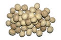 Walnuts with shells top view.Walnut background close-up.Whole walnuts on a white background.