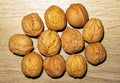Walnuts on the table surface