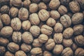 Walnuts, top view. Retro toned.