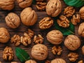 walnuts wooden background top view