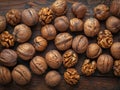 walnuts wooden background top view Royalty Free Stock Photo