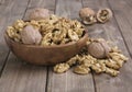 Walnuts in wooden bowl Royalty Free Stock Photo