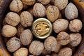Walnuts in a wooden bowl Royalty Free Stock Photo