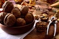 Walnuts in a wooden bowl