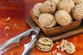 Walnuts in wooden bowl Royalty Free Stock Photo