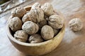 Walnuts in a wooden bowl