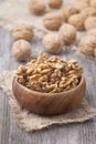 Walnuts in wooden bowls Royalty Free Stock Photo