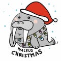 Walrus Christmas with colorful lightbulb cartoon vector illustration