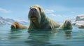 A walrus family swimming in the water, AI Royalty Free Stock Photo