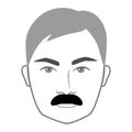 Walrus mustache Beard style men face illustration Facial hair. Vector grey black portrait male Fashion template barber