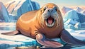 Walrus Odobenus rosmarus Pacific ocean coast ice floes Royalty Free Stock Photo