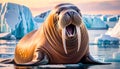 Walrus Pacific ocean coast long tusks Royalty Free Stock Photo