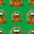 Walrus seamless pattern. Marine mammal with long tusks. Alaska animal and wild North.