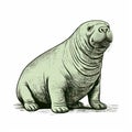 Vintage Line Engraving Of A Detailed Walrus Illustration Royalty Free Stock Photo