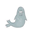 Walrus vector illustration character color texture shabby style blue sea ocean life face animal zoo polar full sleep eye kid smile