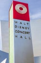 Los Angeles, USA, Column with the inscription Walt Disney Concert hall. Royalty Free Stock Photo