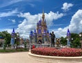 The Walt Disney and Mickey Mouse partner statue in front of Cinderella`s castle in Magic Kingdom Royalty Free Stock Photo