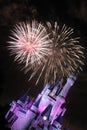 Walt Disney World Cinderella`s Castle with Fireworks at night Royalty Free Stock Photo