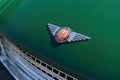 Company logo on the hood of an Austin Healey Sprite Mark 4 car. Close-up. Royalty Free Stock Photo