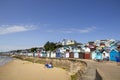 Wooden beach huts on the coastline. Walton on the Naze  Essex  United Kingdom  July Royalty Free Stock Photo